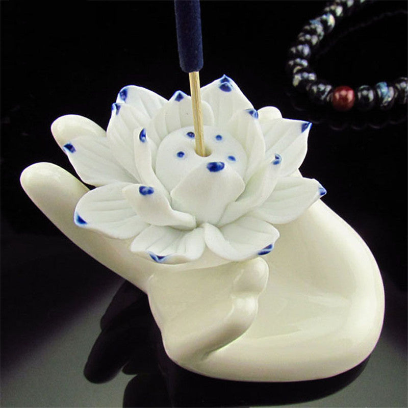 Ceramic Flower Incense Holder - Blue flower bergamot