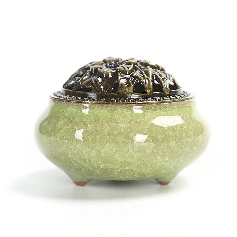 Ceramic Wire-Pattern Incense Burner - Green