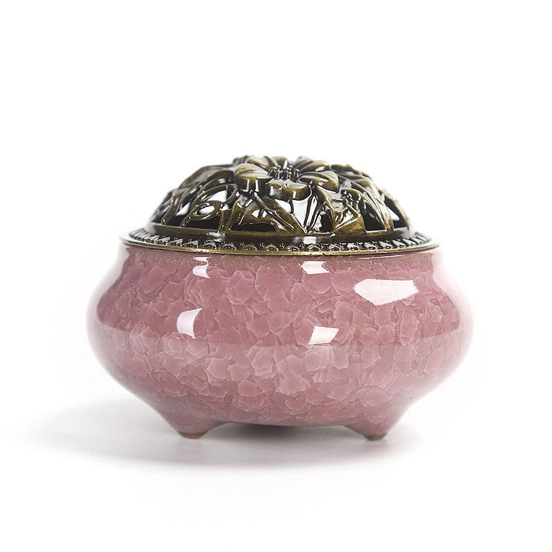 Ceramic Wire-Pattern Incense Burner - Purple
