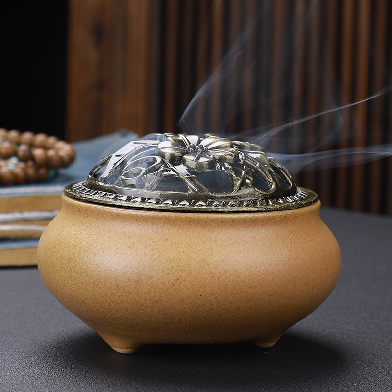 Copper-Lid Ceramic Incense Burner