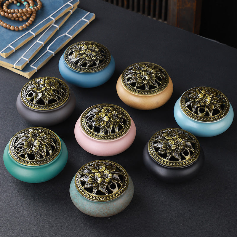 Copper-Lid Ceramic Incense Burner