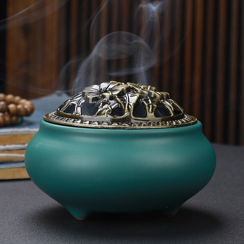 Copper-Lid Ceramic Incense Burner