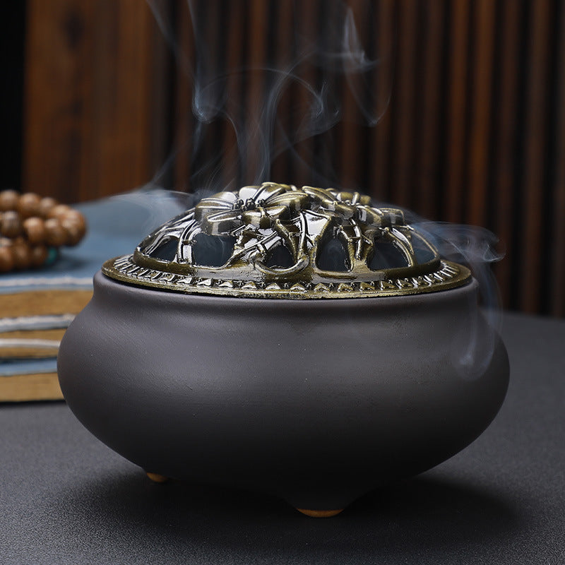 Copper-Lid Ceramic Incense Burner