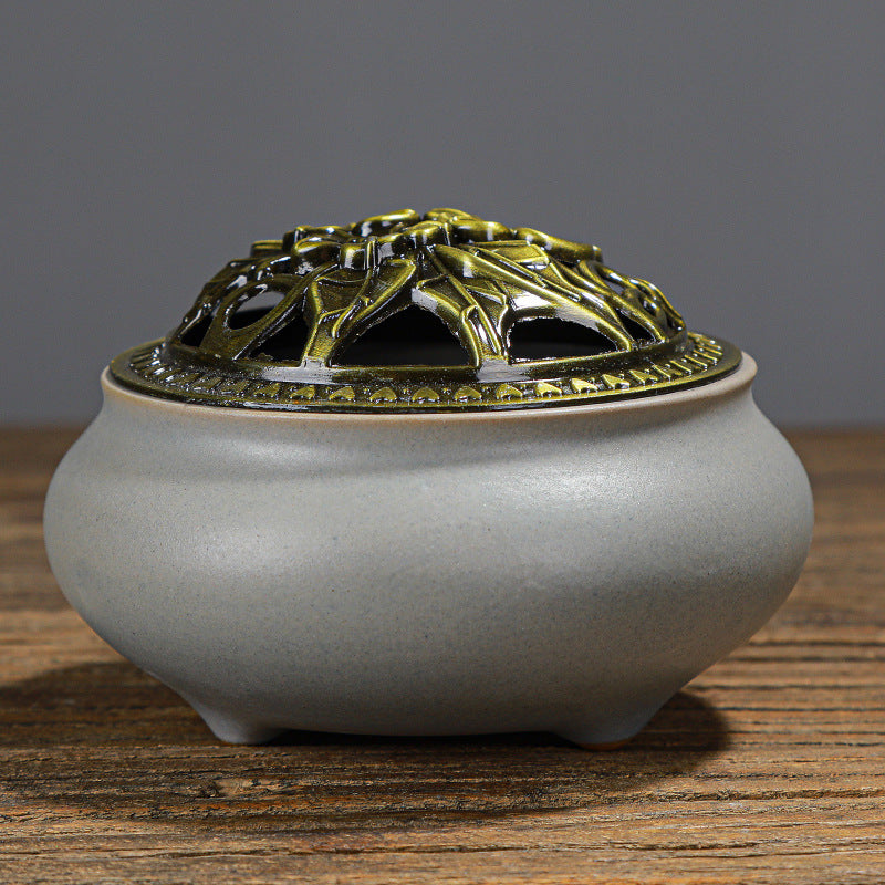 Copper-Lid Ceramic Incense Burner - Grey