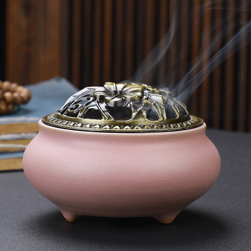 Copper-Lid Ceramic Incense Burner