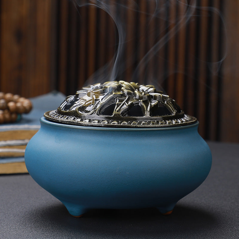 Copper-Lid Ceramic Incense Burner