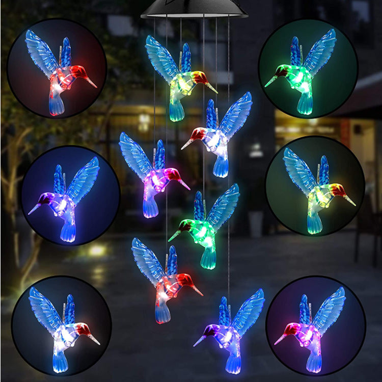 Solar Wind Chime Light - Blue bird / Black shell lamp holder