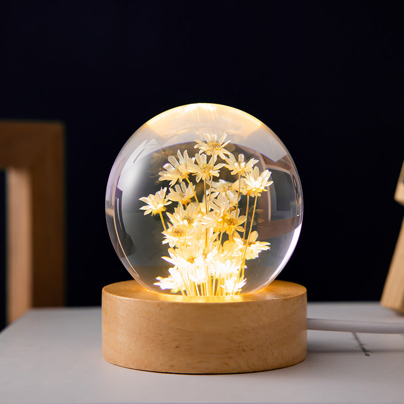 Dandelion Glass Sphere on Beech Stand