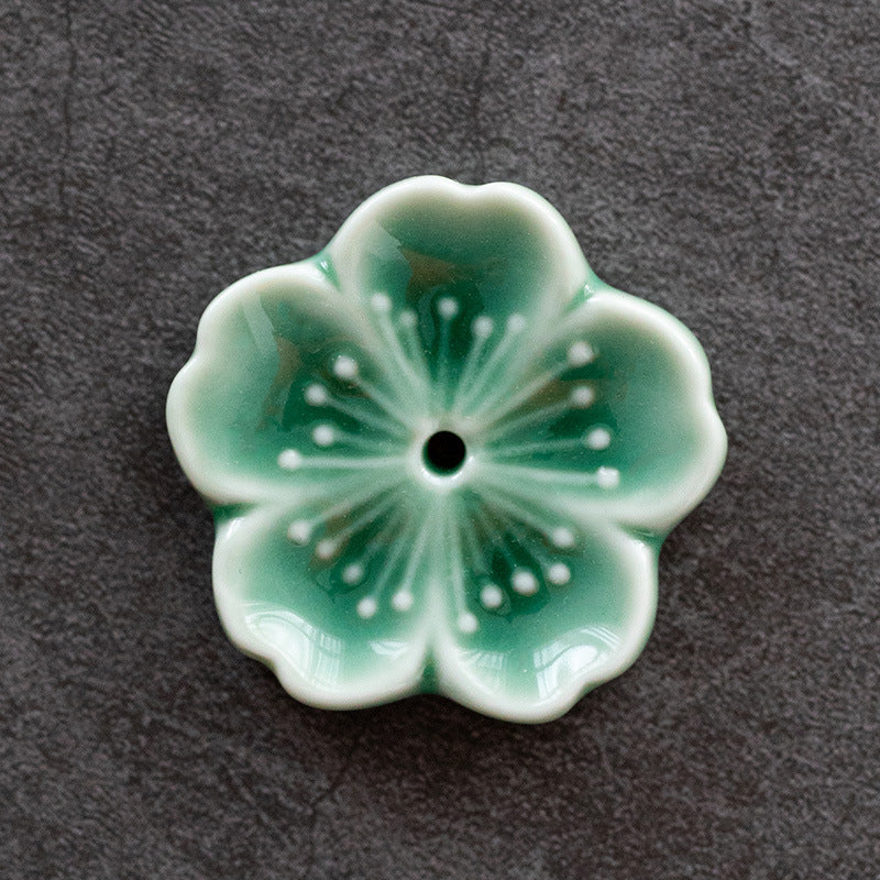 Cherry Blossom Porcelain Incense Holder - Green
