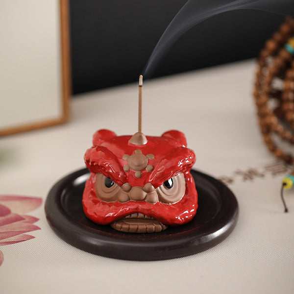 Lion Head Ceramic Incense Holder