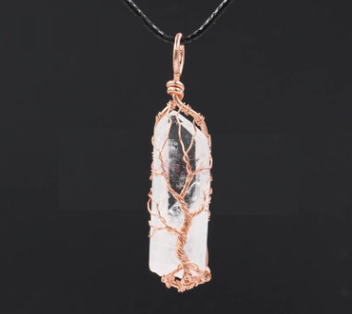 Tree of Life Crystal Necklace - Rose gold / Rope 100cm