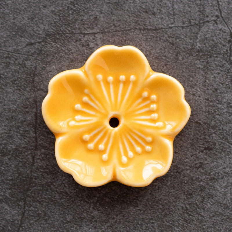 Cherry Blossom Porcelain Incense Holder - Orange yellow