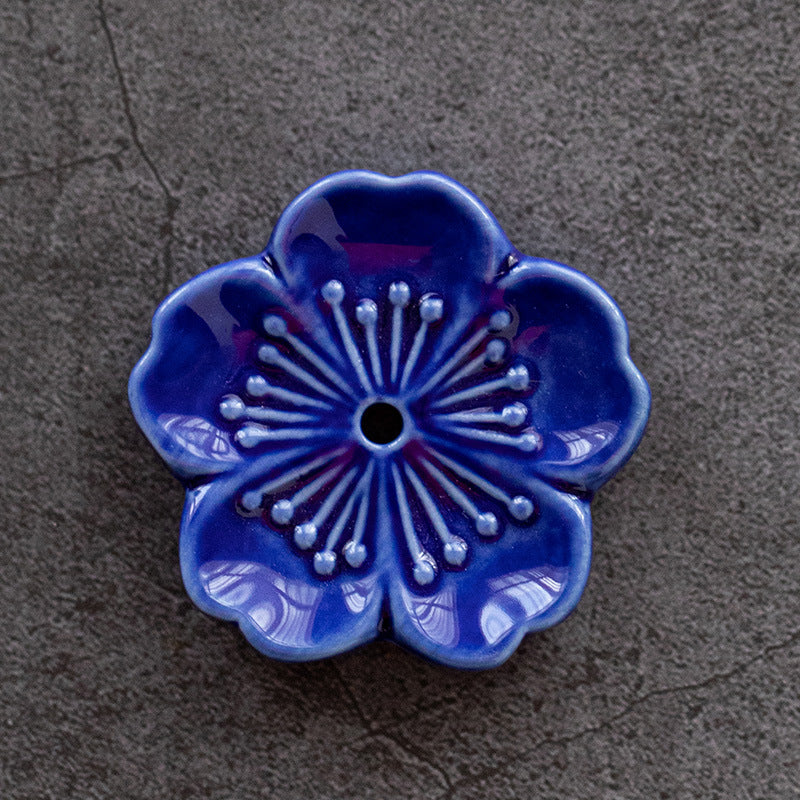 Cherry Blossom Porcelain Incense Holder - Dark blue