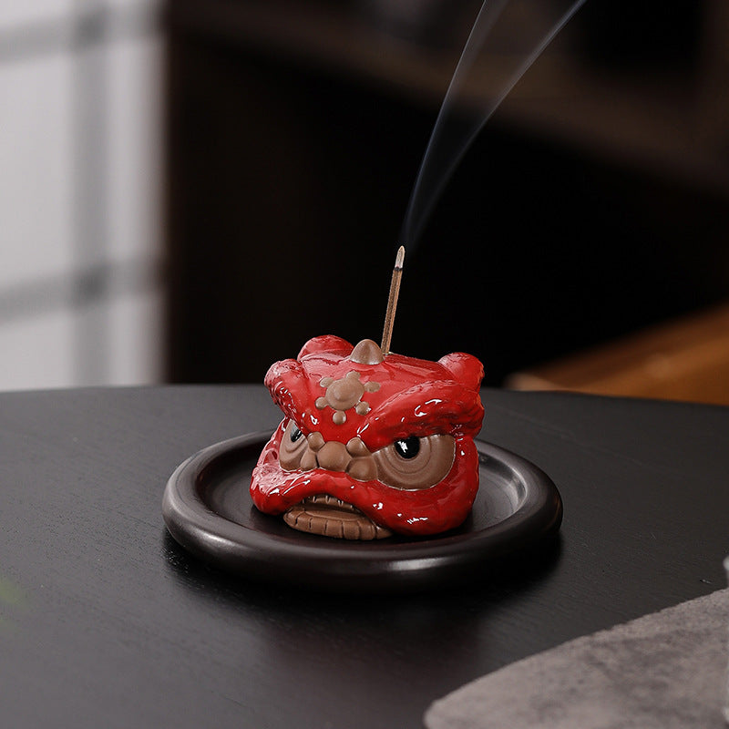 Lion Head Ceramic Incense Holder